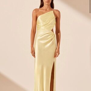 Shona Joy La Line Asymmetrical Gathered Maxi Dress - Lemon